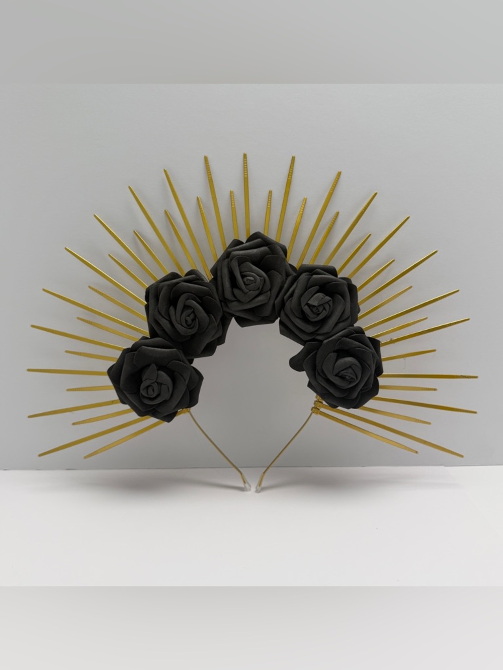 Gold Spike Headband with Black Rose Accents